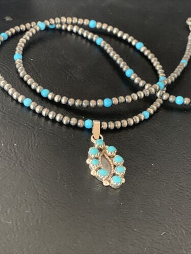 Zuni Blue Turquoise Multi-Stone Pendant | Authentic Native American Sterling Silver | Multi-Stone | 12059