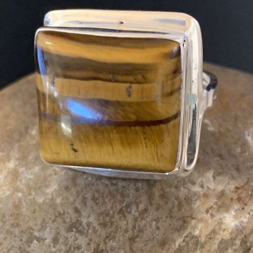 Native American Square Tigers Eye Ring | Sterling Silver | Sz 7 | 11433 - Masha USA