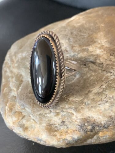 Native American Old Pawn Navajo Black Onyx Ring | Sterling Silver | Sz 7 | 11947