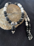 Navajo Black Onyx & White Buffalo Pendant Necklace | Sterling Silver | Authentic Native American Handmade | 01099