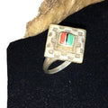 Navajo Women's Turquoise, Coral & Onyx Inlay Ring | Sterling Silver | Sz 5.5 | Authentic Native American Handmade | 01797