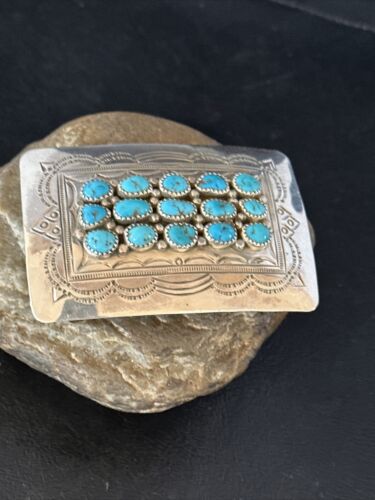 Navajo Blue Kingman Turquoise Belt Buckle Concho | Sterling Silver | Authentic Native American Handmade | 14796