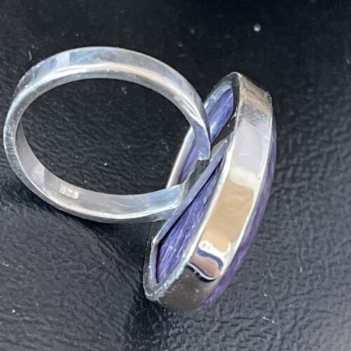 Navajo Women's Oval Purple Charoite Ring | Sterling Silver | Sz 8 Adjustable | Authentic Native American Handmade | 10567