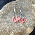 Native American Liquid Silver Heishi Dangle Earrings | Pink Coral | Sterling Silver | 2" | 2029