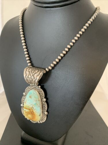 Navajo Royston Turquoise Pendant Necklace | Sterling Silver | Authentic Native American Handmade | 2129