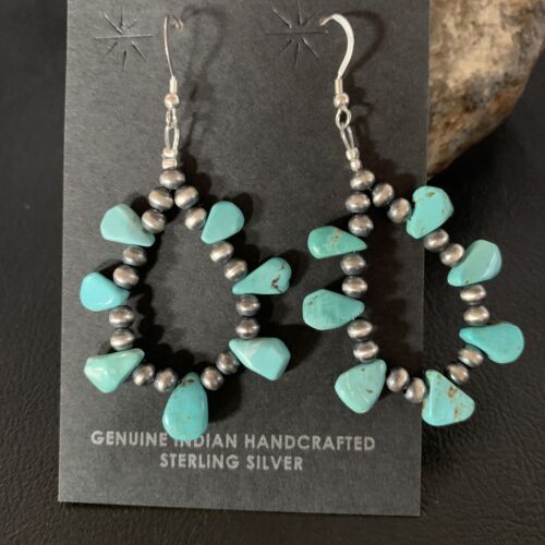 Navajo Blue Cluster Turquoise Bead Earrings | Sterling Silver | Authentic Native American Handmade | 13327