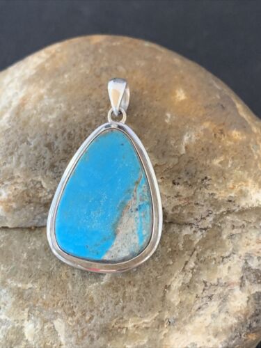 Navajo Blue Bisbee Turquoise Pendant | Sterling Silver | 1.5" | Authentic Native American Handmade | 1617