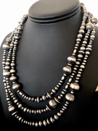 Navajo Pearls Sterling Silver Necklace | 3 Strand | Southwestern Native American | 94421