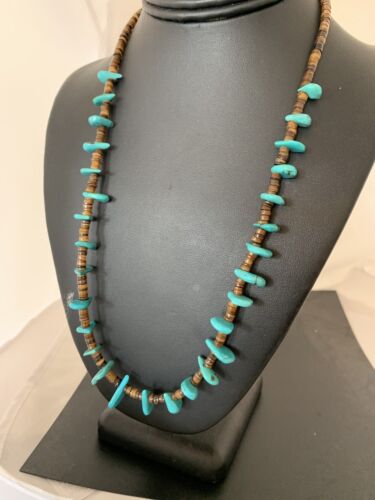 Navajo Blue Turquoise Bone Bead Necklace | Sterling Silver | 20" | Authentic Native American Handmade | 00302