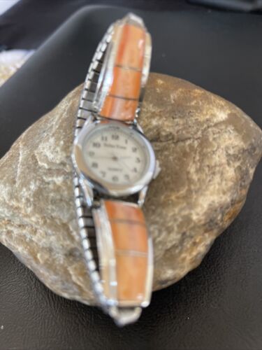 Authentic Navajo Orange Spiny Oyster Inlay Watch Tips | Sterling Silver | Native American Jewelry | 1555