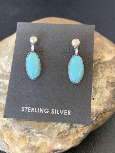 Blue Turquoise Dangle Post Earrings | Sterling Silver | 0.50" | 12713