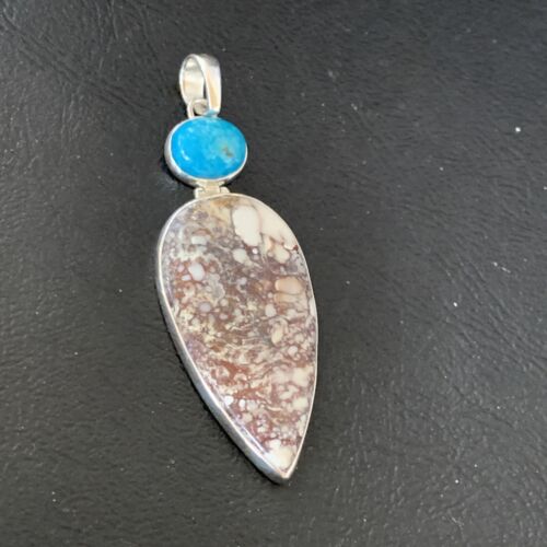 Navajo Wild Horse | Blue Kingman Turquoise Pendant | Sterling Silver | Authentic Native American Handmade | 12043