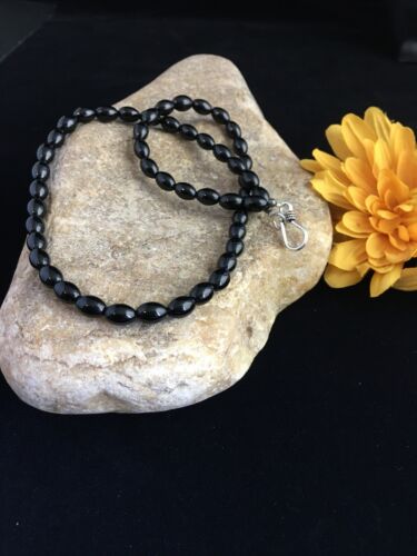 Navajo Black Onyx Necklace | Sterling Silver | 17" | Authentic Native American Handmade | 10030
