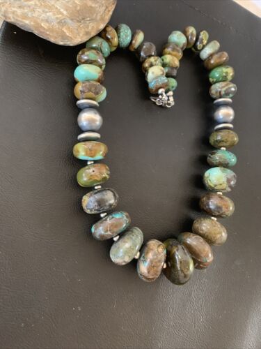 Navajo Pearl Jewelry | Graduated Sterling Silver Turquoise Necklace | Authentic Native American Handmade | 20" | 01753 - Masha USA