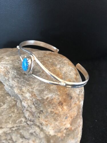 Native American Indian Blue Opal Bracelet | Sterling Silver | Handmade | 10175