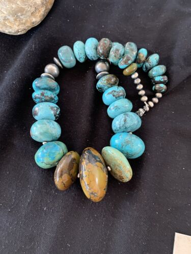 Navajo Pearl Graduated Sterling Silver Natural Blue Turquoise Necklace | Authentic Native American | 22"