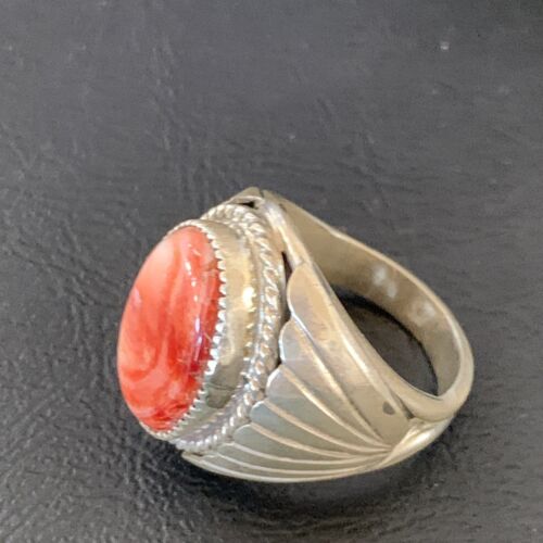 Native American Navajo Red Spiny Oyster Ring | Sterling Silver | Sz 10 | 11939
