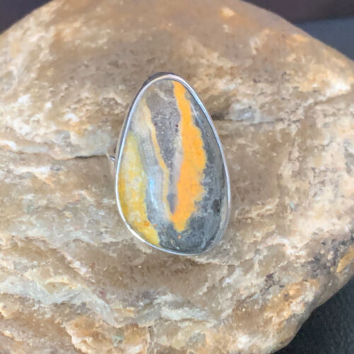 Navajo Bumble Bee Jasper Ring | Sterling Silver | Sz 8 Adjustable | Authentic Native American Handmade | 11544