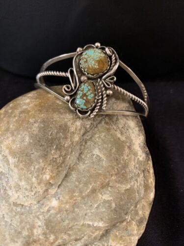 Native American Navajo Turquoise #8 Cuff Bracelet | Sterling Silver | Authentic Handmade | 344