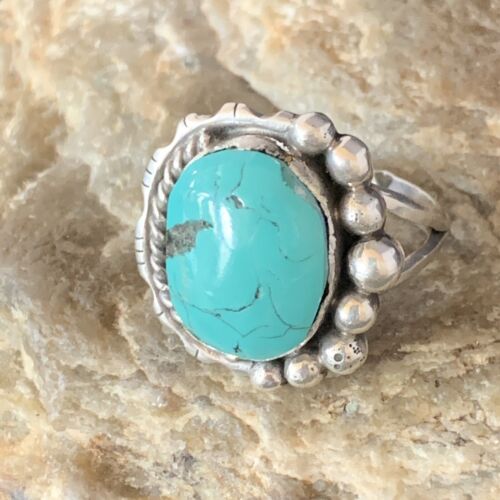 Navajo Blue Spiderweb Turquoise Ring | Sterling Silver | Sz 8.5 | Authentic Native American Handmade | 13527