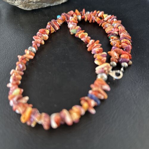 Navajo Multi-Color Spiny Oyster Necklace | Sterling Silver | 21" | Authentic Native American Handmade | 14309