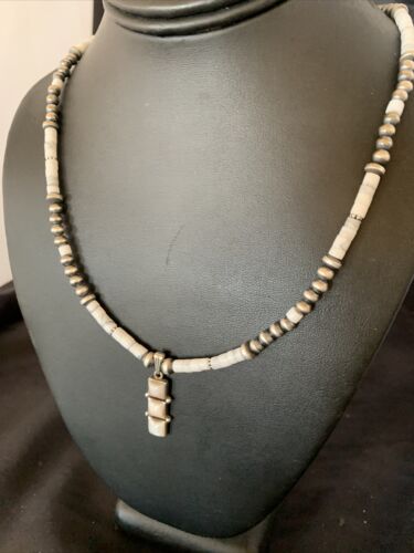 Navajo White Buffalo Turquoise Pendant Set | Sterling Silver | Authentic Native American Handmade | 12246
