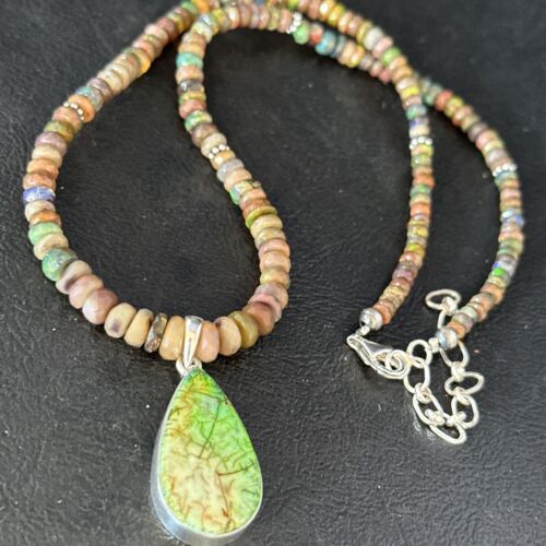 Southwestern Women's Green Opal Pendant Necklace | Sterling Silver | 17" | 14421
