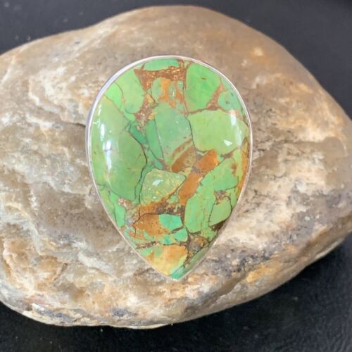 Navajo Green Mojave Turquoise Ring | Sterling Silver | Sz 8 | Authentic Native American Handmade | 11750