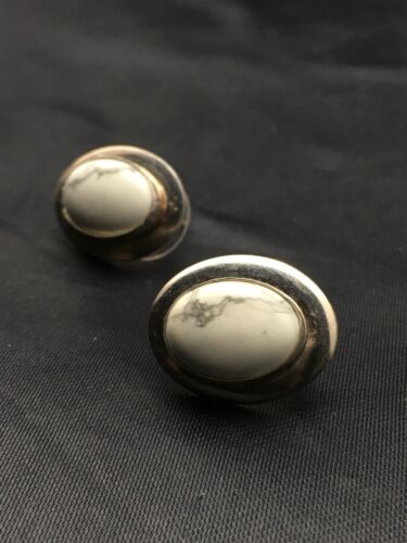 Navajo White Howlite Earrings | Sterling Silver | Authentic Native American Handmade | 0.75" | 4471