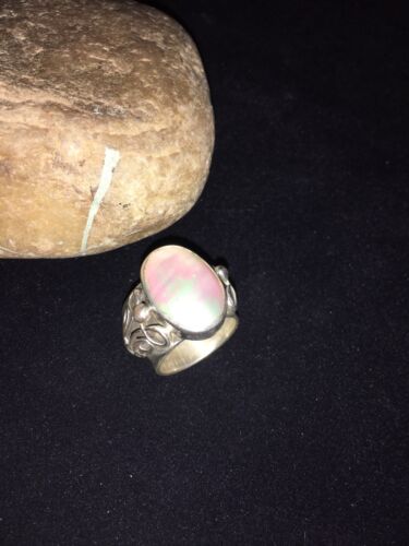 Southwestern Navajo White Mabe Pearl Ring | Sterling Silver | Sz 8 | 01726