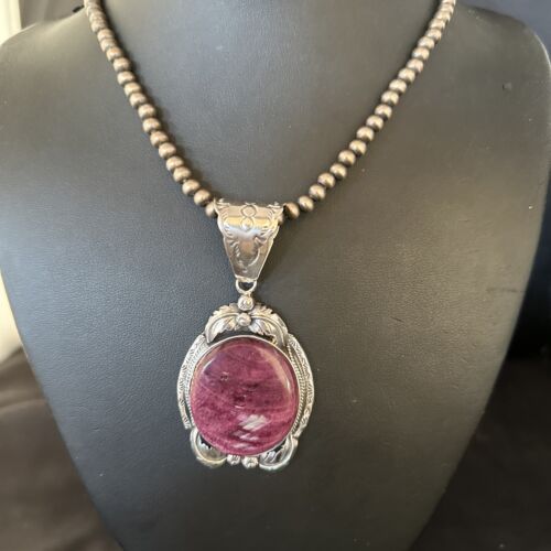 Navajo Purple Spiny Oyster Necklace Pendant | Sterling Silver | Authentic Native American Handmade | 14660