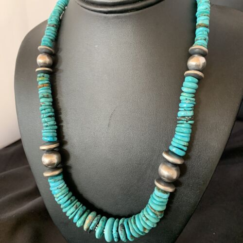 Navajo Blue Turquoise Sterling Silver Graduated Necklace | Authentic Native American | 20" | 13397
