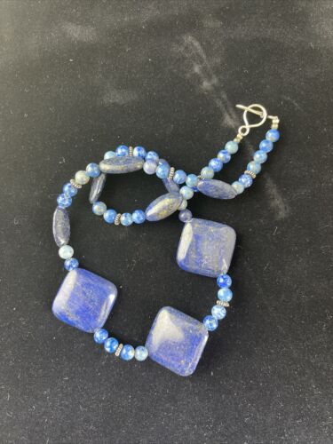 Native American Denim Lapis Strand Necklace | Sterling Silver | Men's 18" | 1753