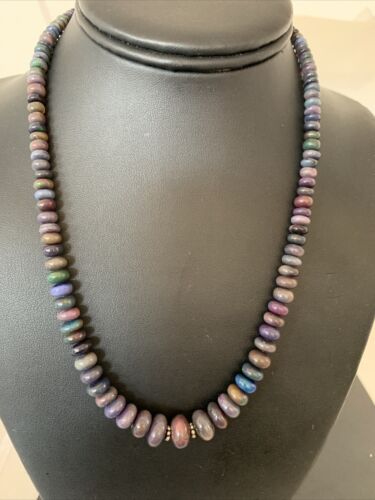 Native American Women's | Sterling Silver | Ethiopian Black Fire Opal Bead Necklace | Handmade | 18" | 01919
