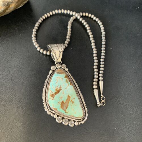 Blue Royston Turquoise Pendant Necklace | Sterling Silver | 3.5" | Authentic Native American Handmade | 13939