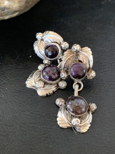 Navajo Purple Sugilite Post Dangle Earrings | Sterling Silver | Authentic Native American Handmade | 1599