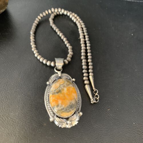 Navajo Bumblebee Jasper Pendant Necklace | Sterling Silver | Authentic Native American Handmade | 14200
