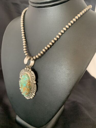 Navajo Blue #8 Turquoise Pendant Necklace | Sterling Silver | Authentic Native American Handmade | 10230
