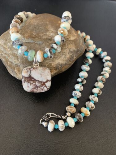 Men's Navajo Wild Horse Turquoise Pendant Necklace | Sterling Silver | Authentic Native American Handmade | 10265