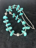 Southwestern | Santo Domingo Kingman Turquoise Bead Necklace | Authentic Native American Handmade | 26" | Quinta 8348