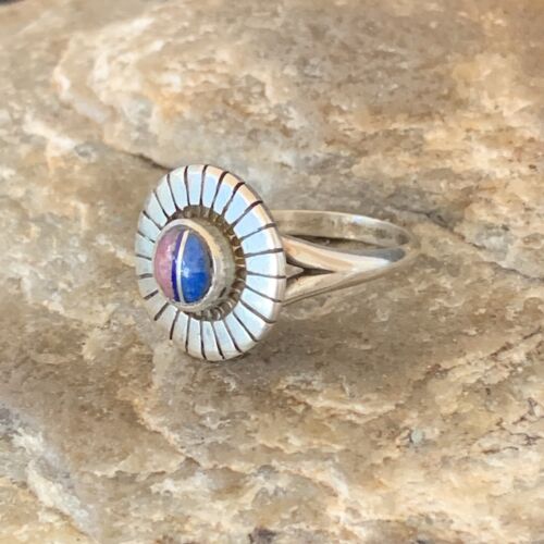 Native American Women's Navajo Blue Lapis Pink Coral Inlay Ring | Sz 6.5 | 11201