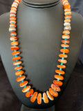 Navajo Orange Spiny Oyster & Turquoise Necklace | Sterling Silver | Authentic Native American | Graduated | 22" | 11387