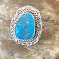 Navajo Blue Kingman Turquoise Ring | Sterling Silver | Sz 8.5 | Authentic Native American Handmade | 12961