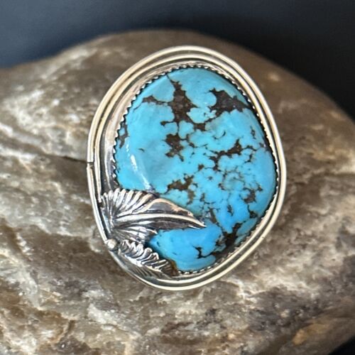 Navajo Blue Kingman Turquoise Ring | Sterling Silver | Sz 8 | Authentic Native American Handmade | 14554