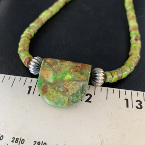 Navajo Green Gaspeite Turquoise Pendant | Sterling Silver | Authentic Native American Handmade | 13913