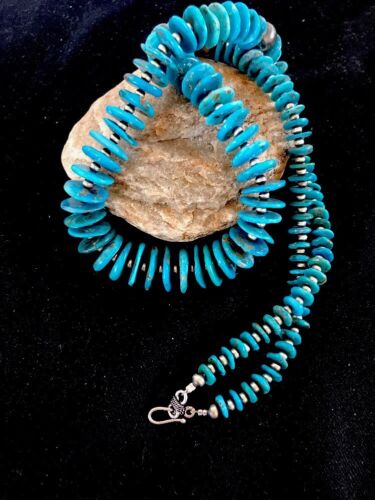 Navajo Kingman Turquoise Pendant Graduated Necklace | Sterling Silver | Authentic Native American | 30"