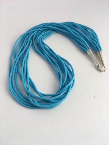 Native American Blue Turquoise Heishi Necklace | 10 Strand | Sterling Silver | 19" | 8872 - Masha USA