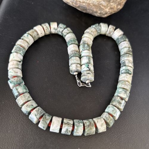 Native American Sterling Silver Necklace | Grey White Jasper Coral | 20" | 14429