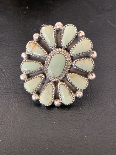 Navajo Green Turquoise Cluster Ring | Authentic Native American Sterling Silver | Multi-Stone | Sz 7.5 | 12189
