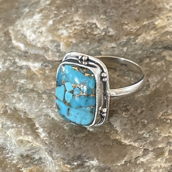 Navajo Blue Mojave Turquoise Ring | Sterling Silver | Sz 6.5 | Authentic Native American Handmade | 11449